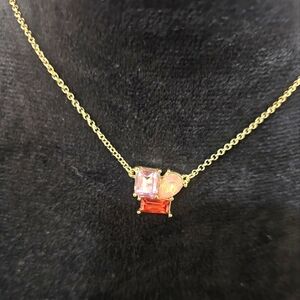 NWT Nordstrom Rack Gold Chain Necklace with Multicolor Pink  Gemstone Adjustable